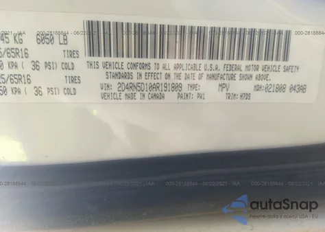 2010 Dodge Grand Caravan Sxt из США, поврежденный, VIN 2D4RN5D10AR191809